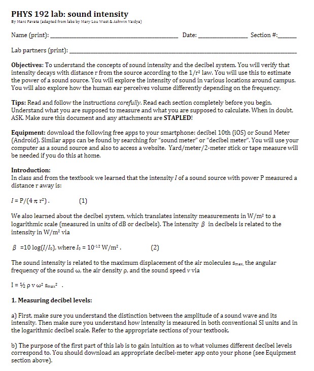 to the locations listed there. Take measurements from at least 5 different