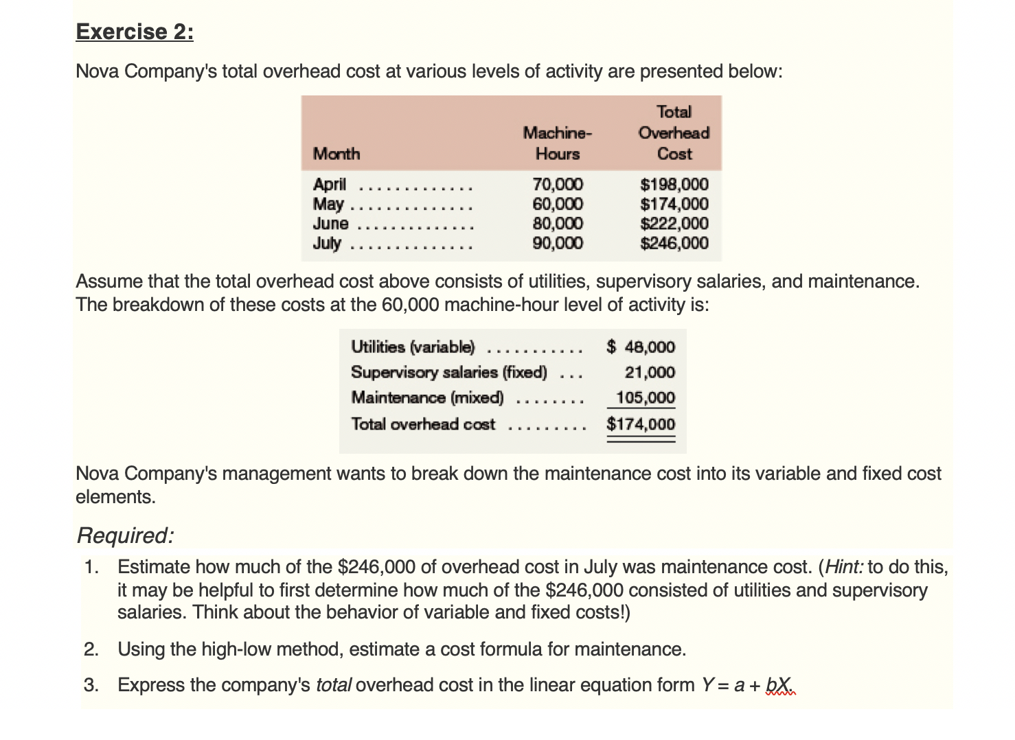 please answer the following with an explanation Exercise 2: Nova Company's total