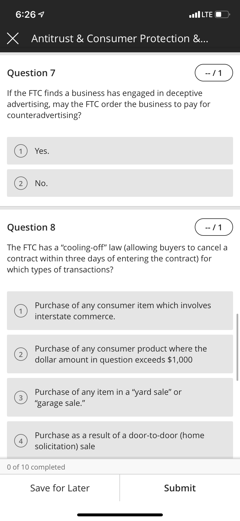 My question is question 7. 6:26 4 .IIILTE - X Antitrust &