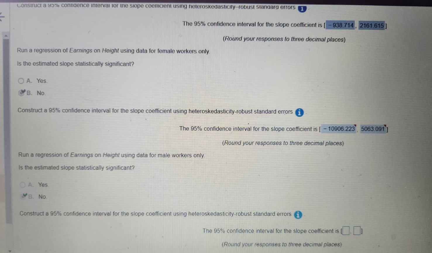 standard errors 1 The 95% confidence interval for the slope coefficient is
