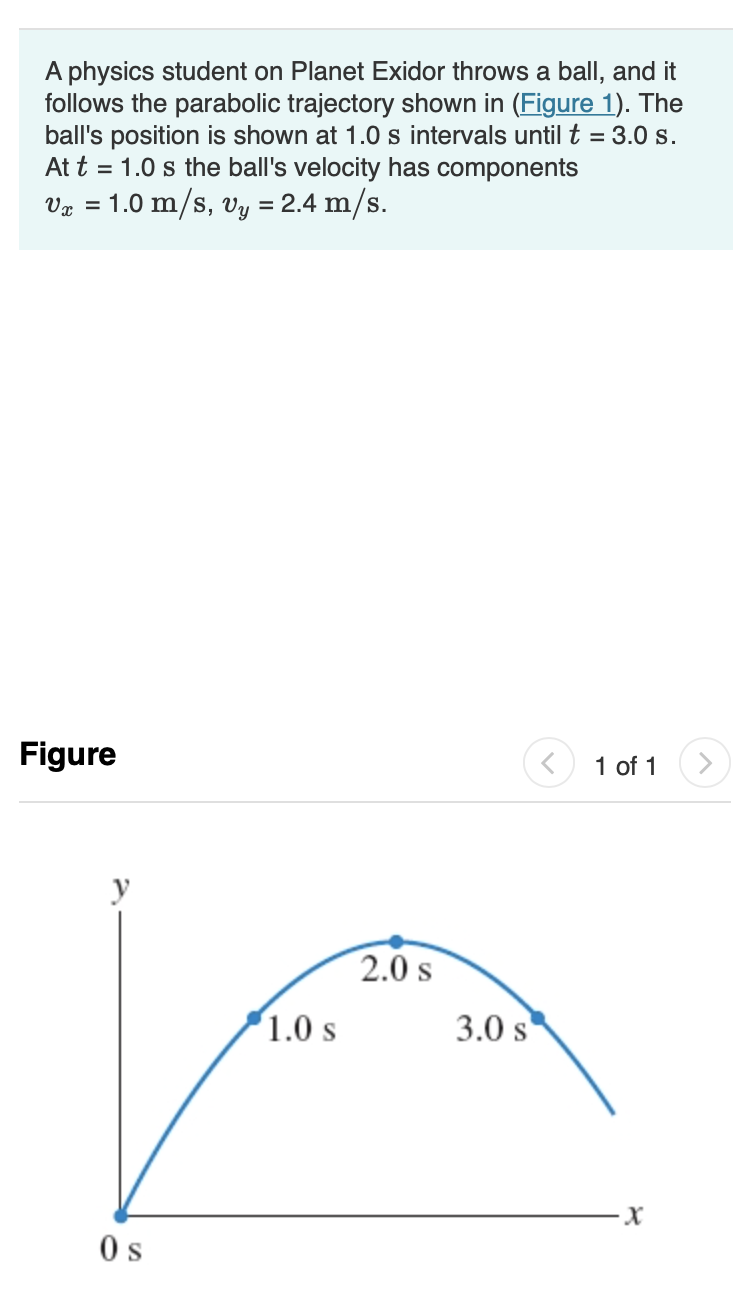  A physics student on Planet Exidor throws a ball, and it