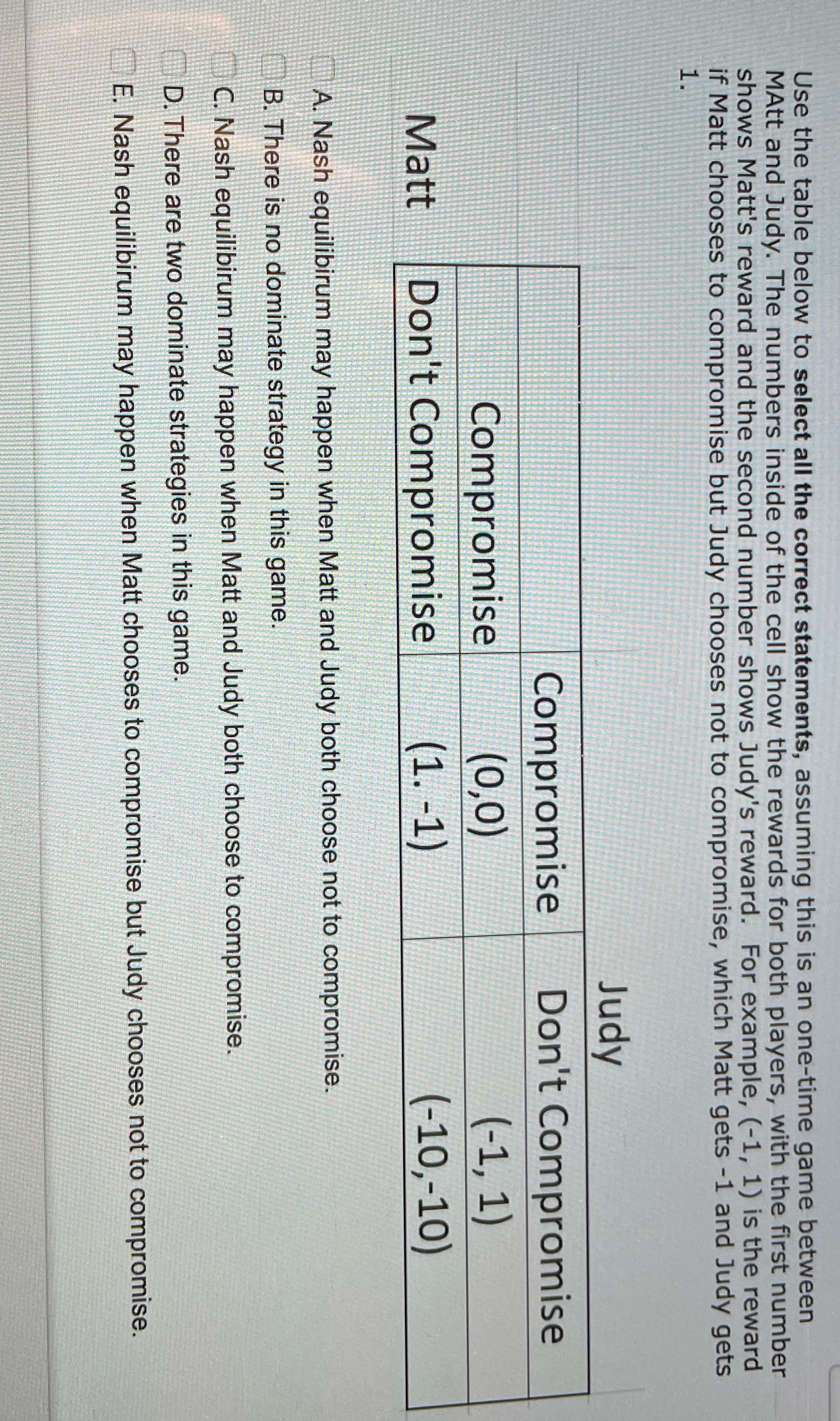 Use the table below to select all the correct statements, assuming