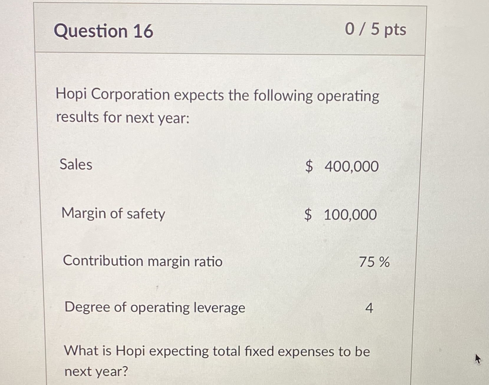 Please explain with formula/solutions Question 16 0 / 5 pts Hopi Corporation