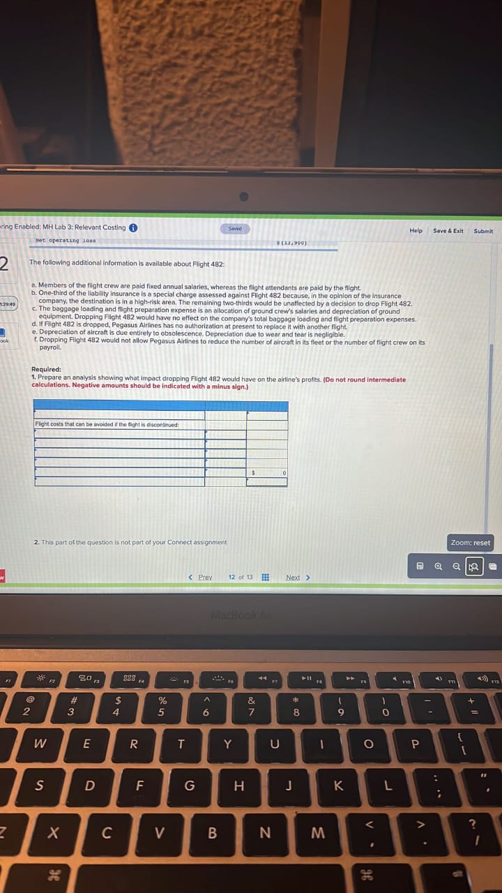  ring Enabled: MH Lab 3: Relevant Costing Saved Help Save &