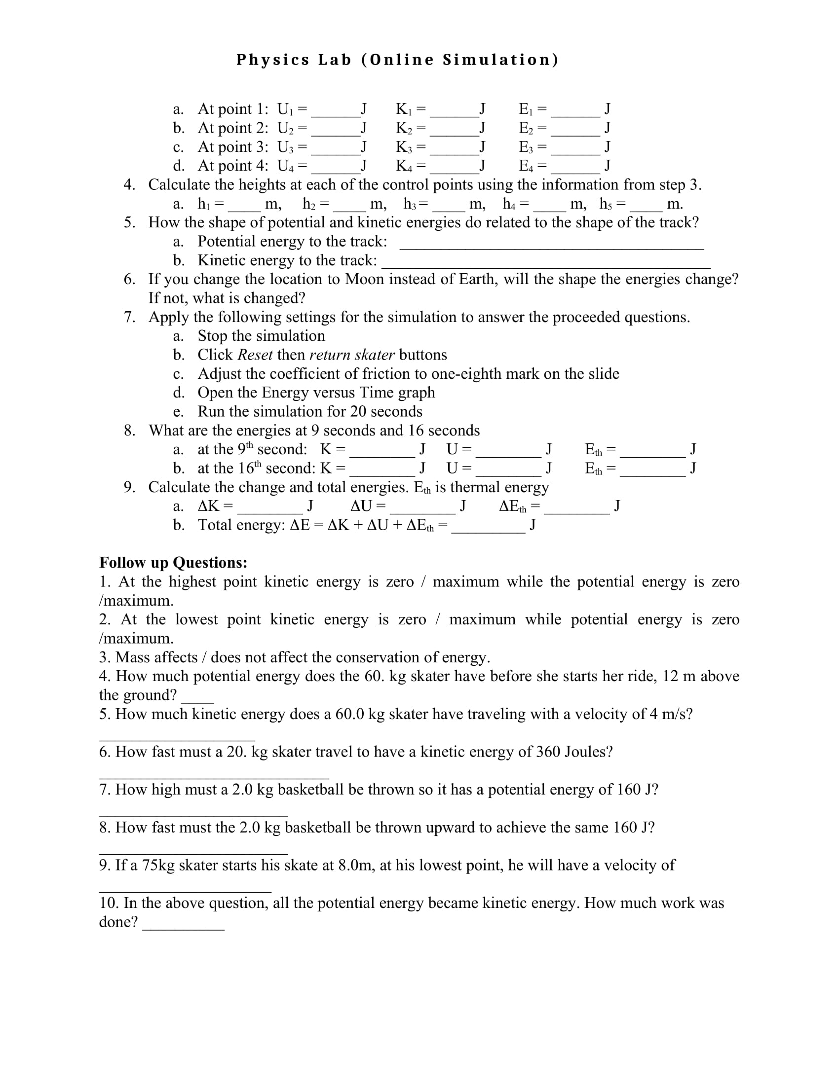 Skater Thermal Energy Choose Skater.. Measuring Tape Potential Energy Reference Grid Path