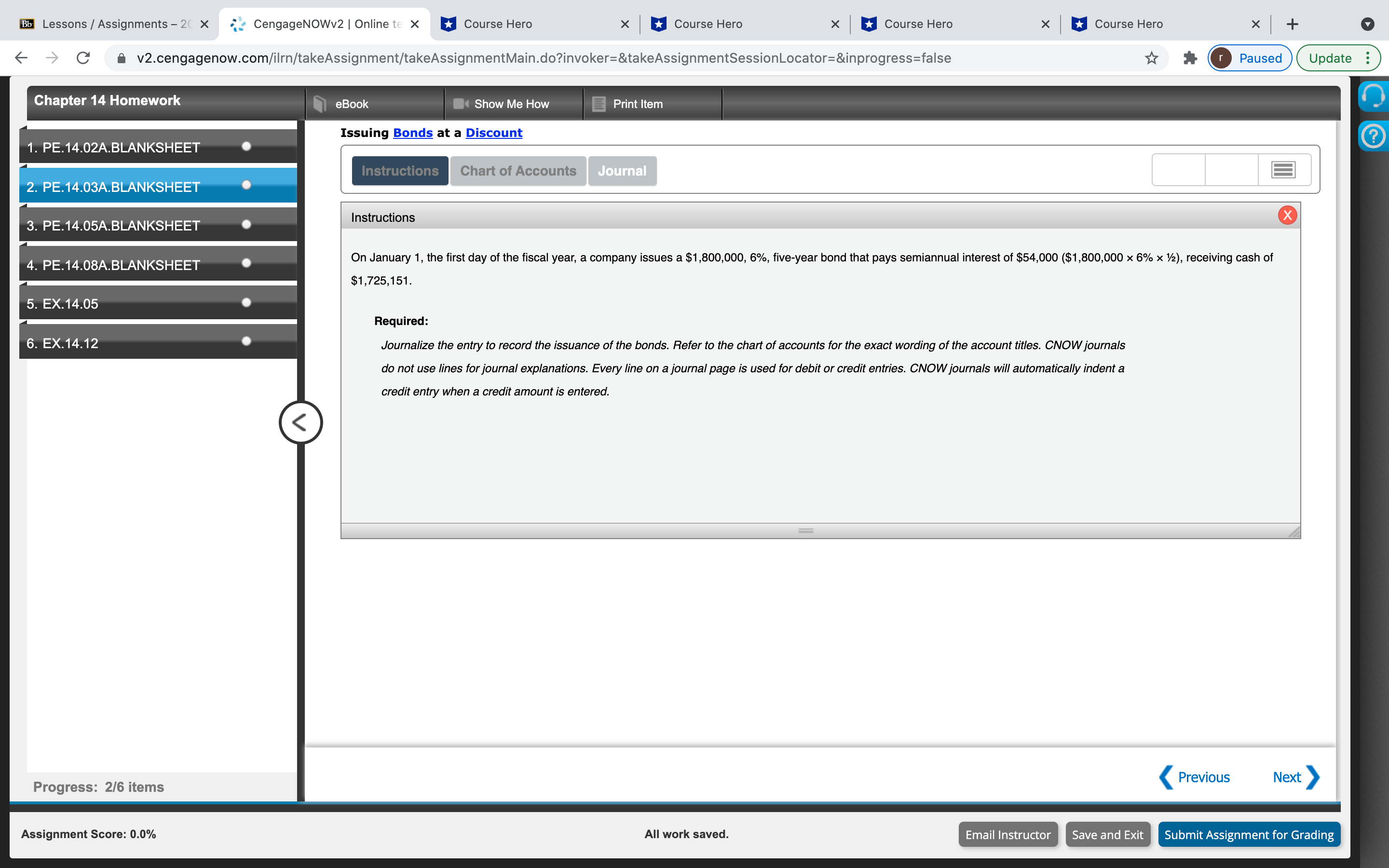 Chapter 14 HomeworkQ (2) Bb Lessons / Assignments - 2( X CengageNOWv2
