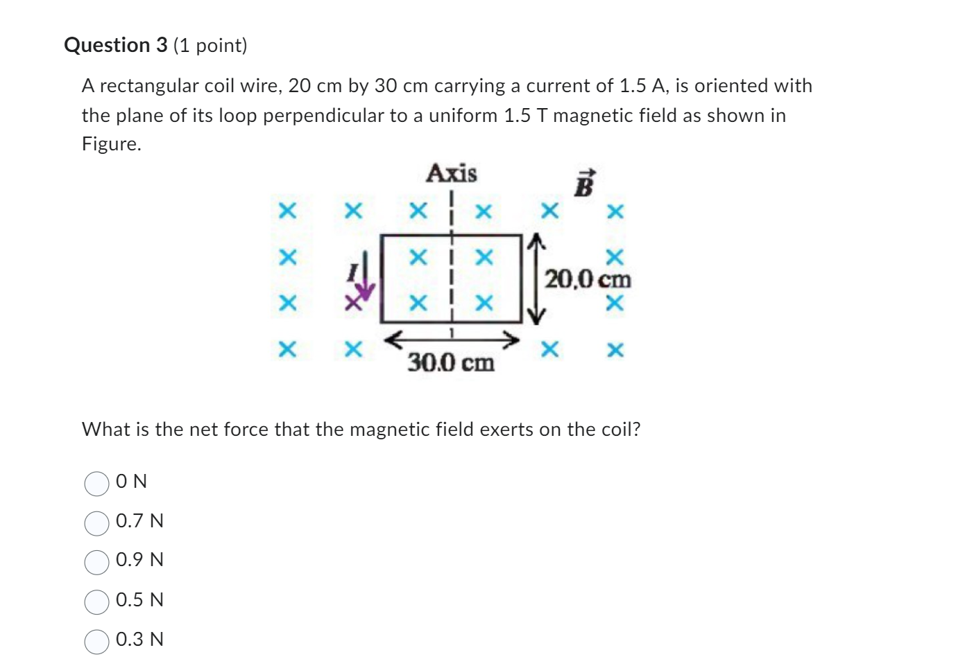  Question 3 (1 point) A rectangular coil wire, 20 cm by