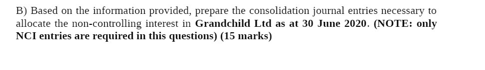B) Based on the information provided, prepare the consolidation journal entries