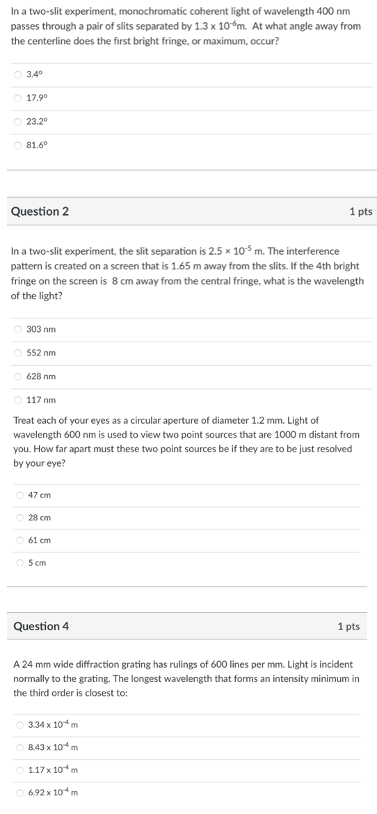 light. The third minimum of the pattern occurs at an angle of
