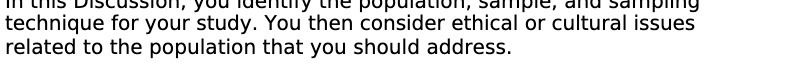  in this Discussion, you luefully the population, sample, and sampling technique