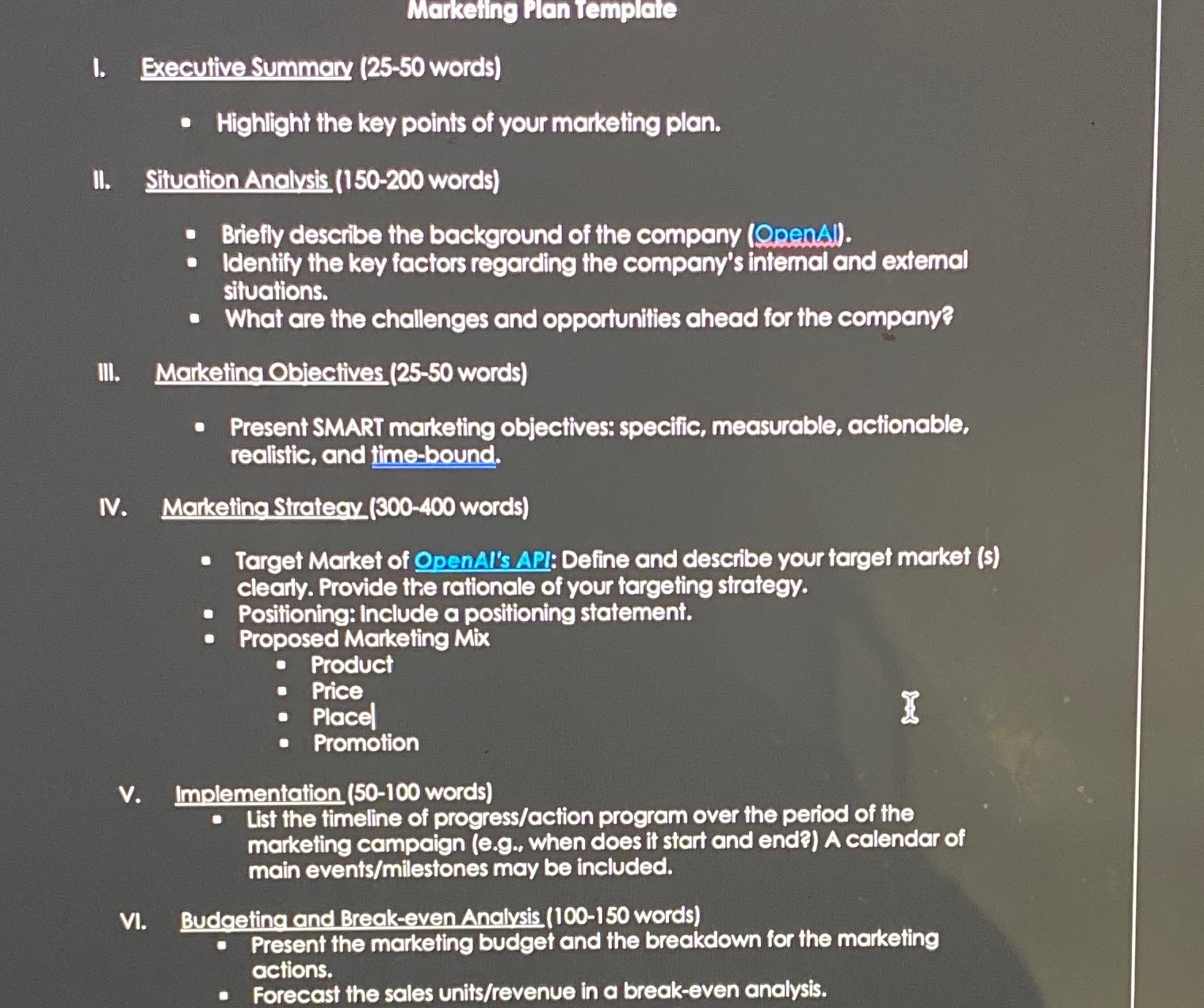 mini marketing plan for OpenAl's API Marketing Plan Template 1. Executive Summary