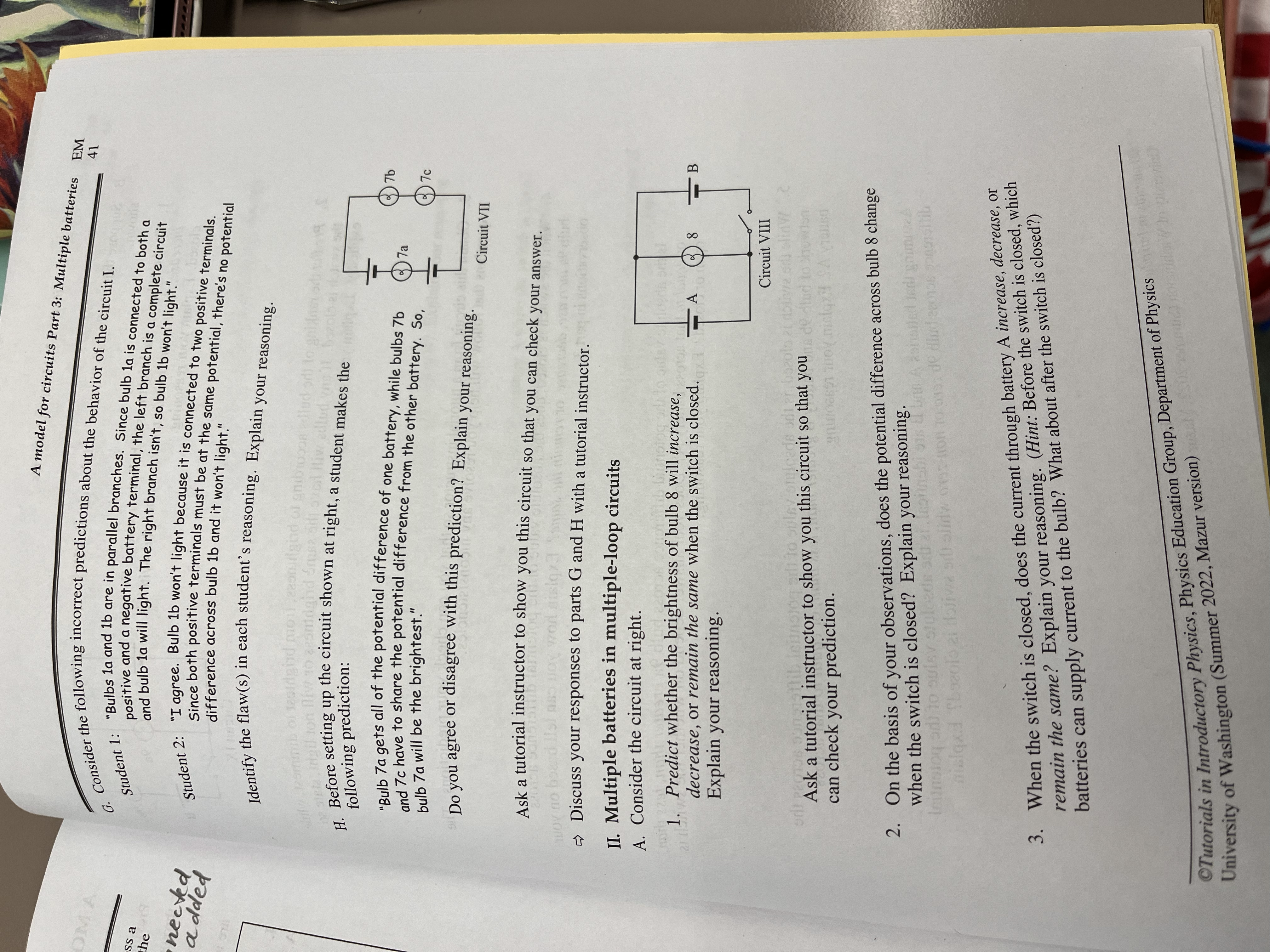  A model for circuits Part 3: Multiple batteries EM Consider the