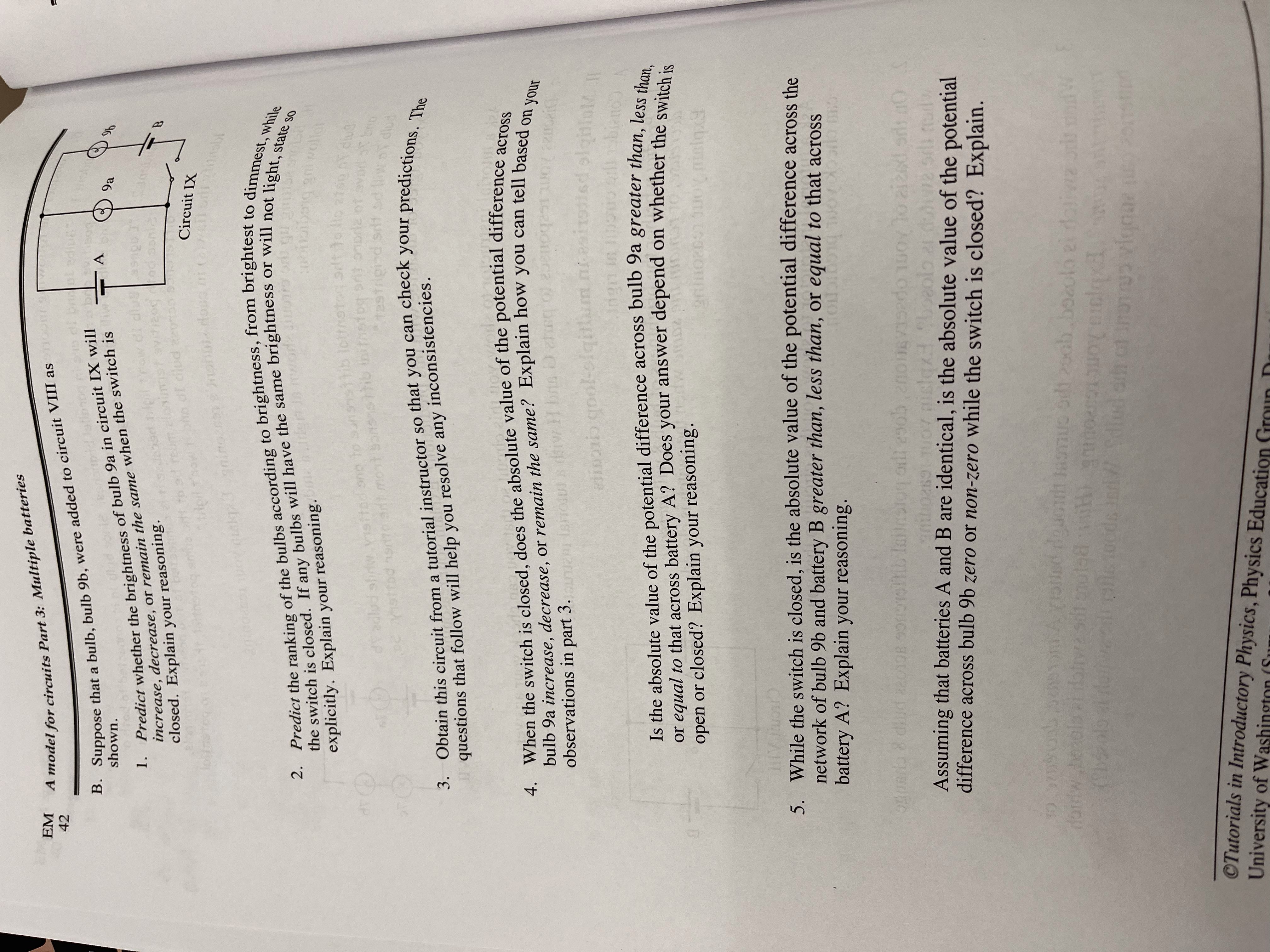 1 : "Bulbs la lbs la and 1b are in parallel branches.