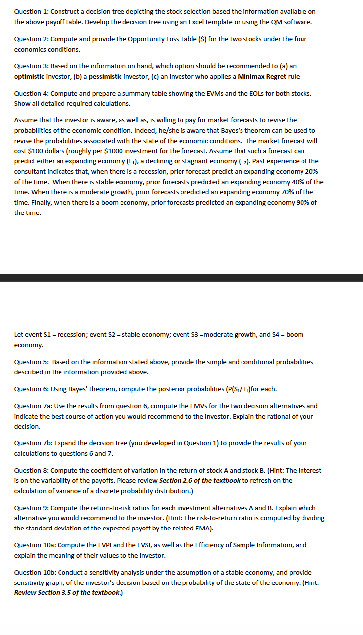 Investments in Stock Selections You are providing advice to novice investor for