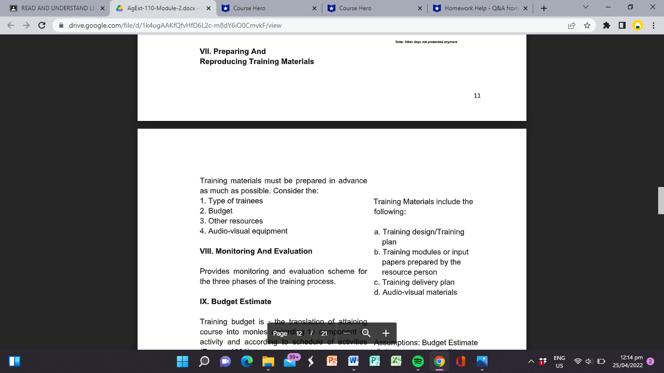 I. Identifying Information :Training on Nursery and Orchard Management :Teodora T. Battad,