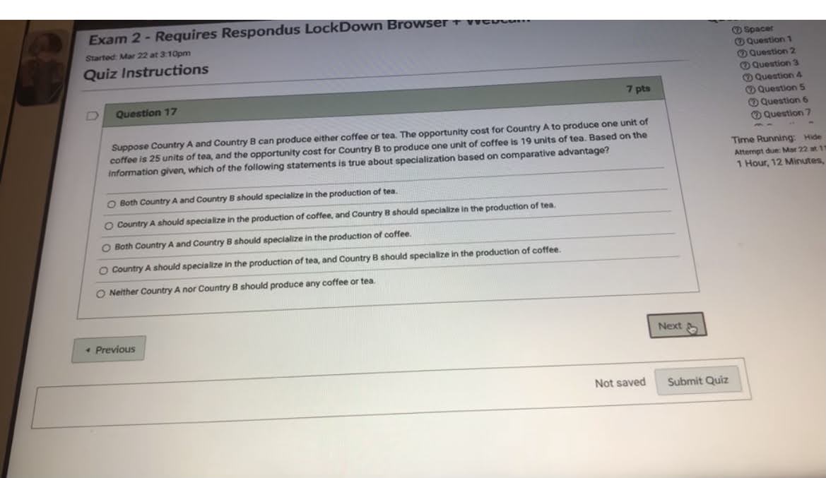 + Webcam Started: Mar 22 at 3:10pm Spacer Quiz Instructions Question 1