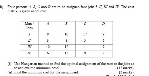  b) Four persons A, B, C and D are to be