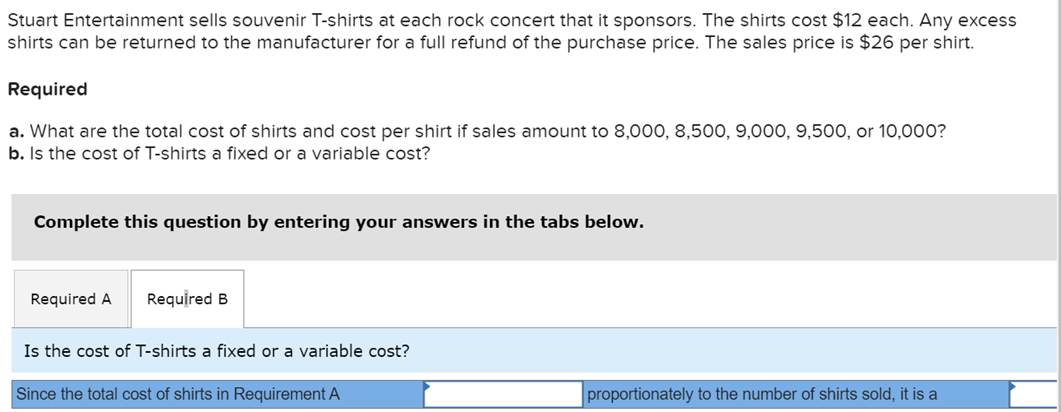 Entertainment sells souvenir T-shirts at each rock concert that it sponsors. The