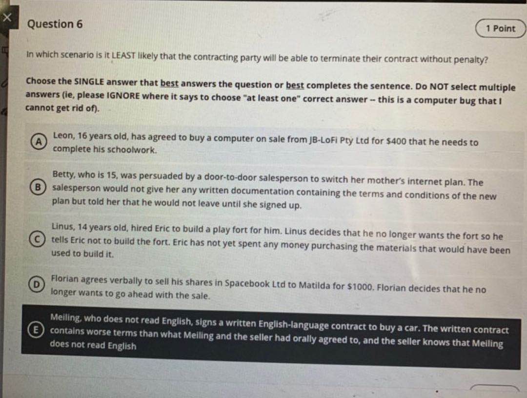 X Question 6 1 Point In which scenario is it LEAST