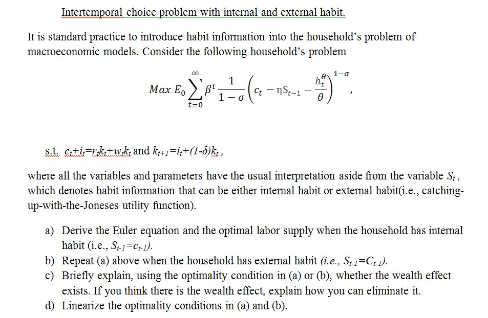 Intertemporal choice problem with internal and external habit Intertemporal choice problem with