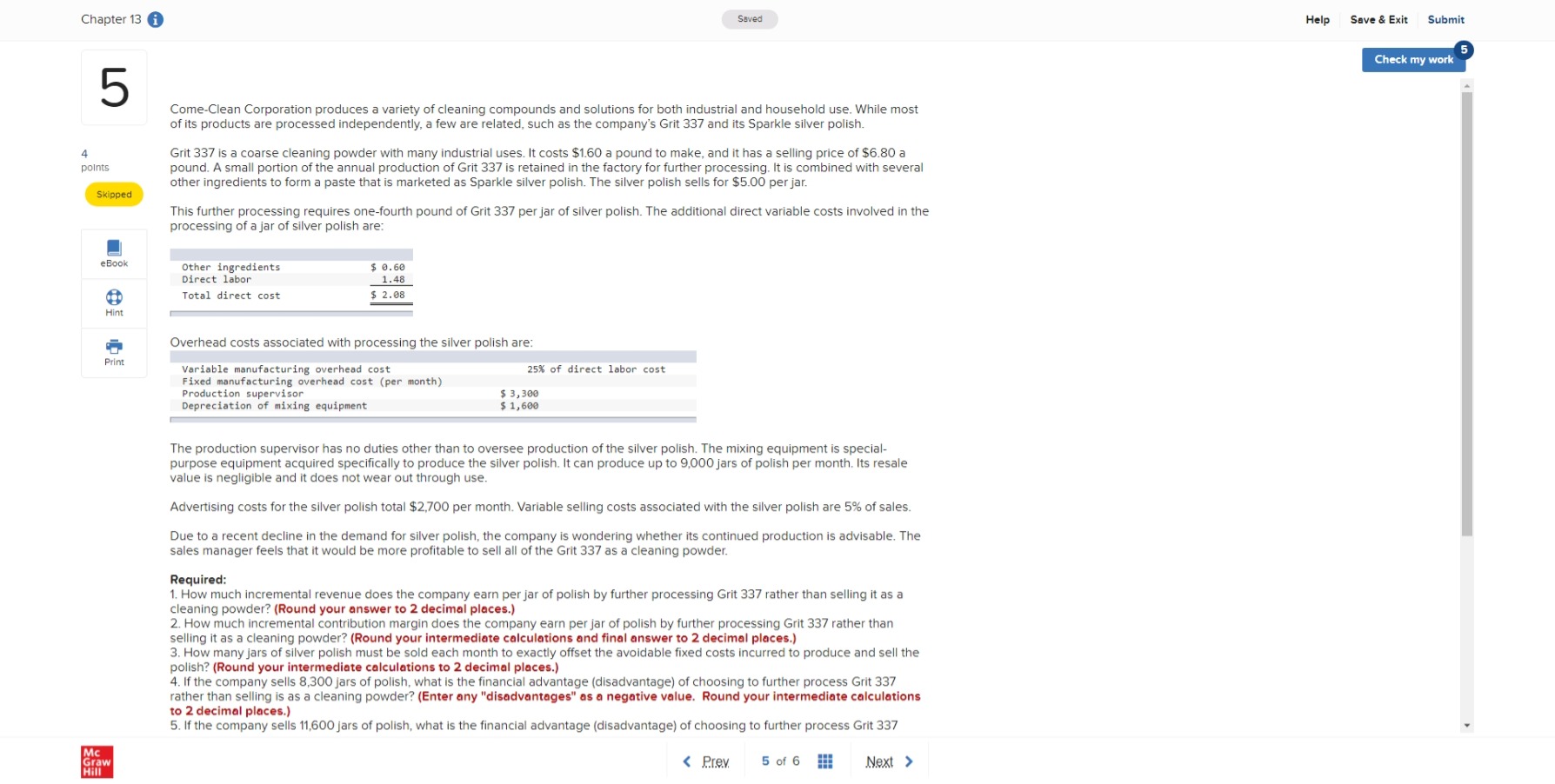  Chapter 13 Saved Help Save & Exit Submit Check my work