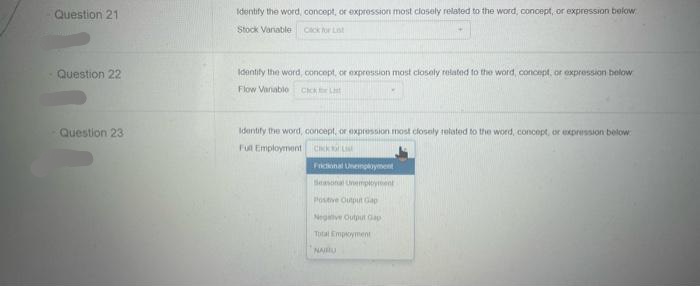  Question 21 Identify the word, concept, or expression most closely related
