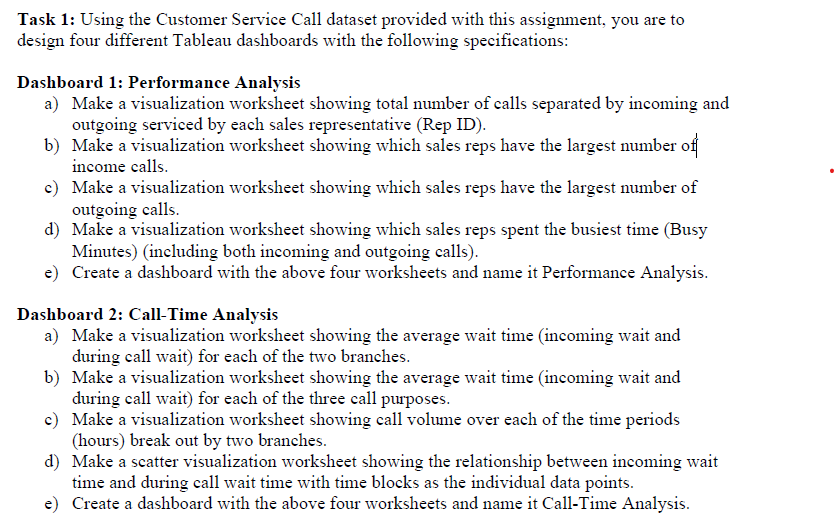 Task 1: Using the lCustomer Service C all dataset provided with
