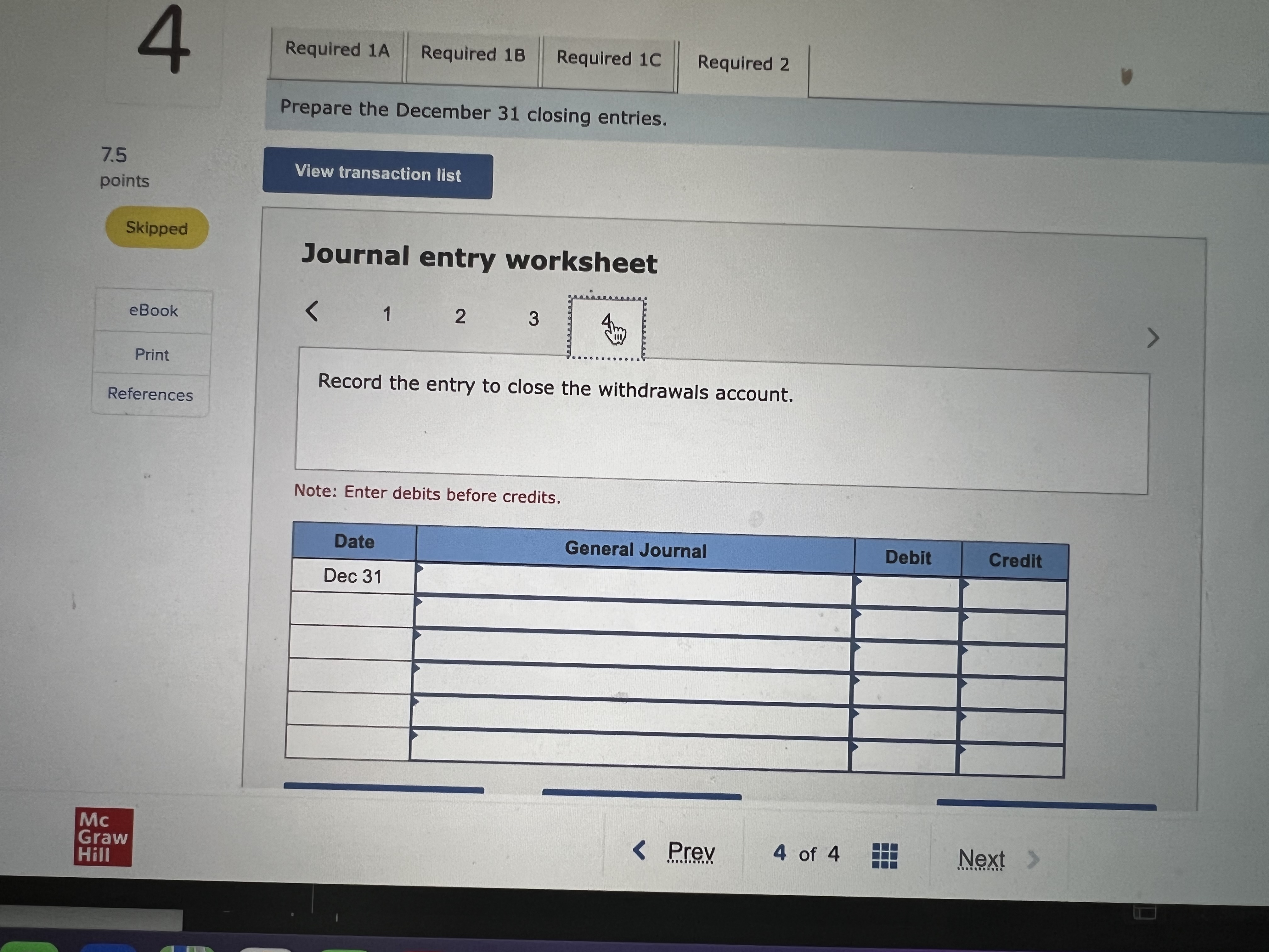 Required 1A Required 1B Required 1C Required 2 Prepare the December