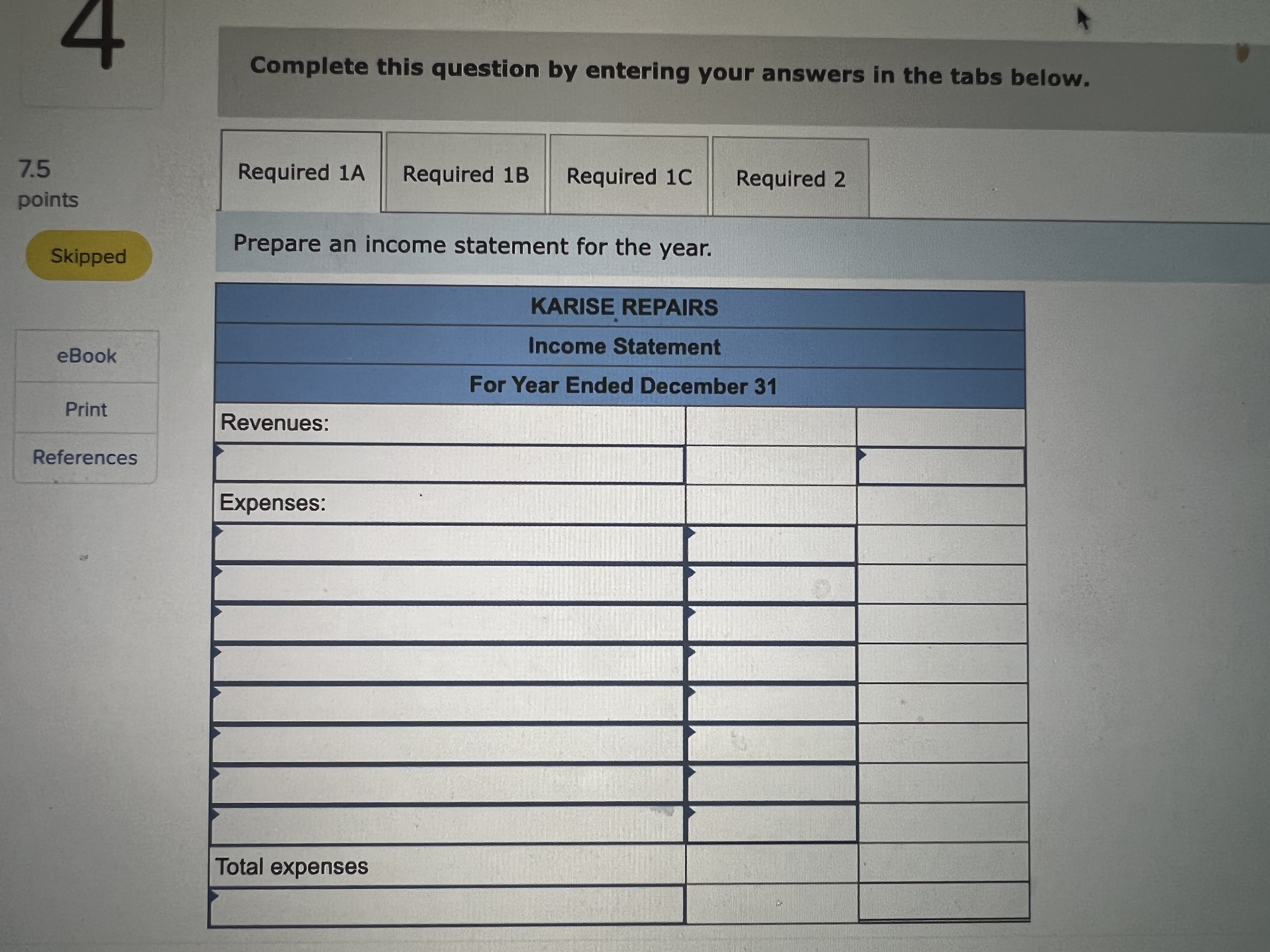 31 closing entries. 7.5 View transaction list points Skipped Journal entry worksheet