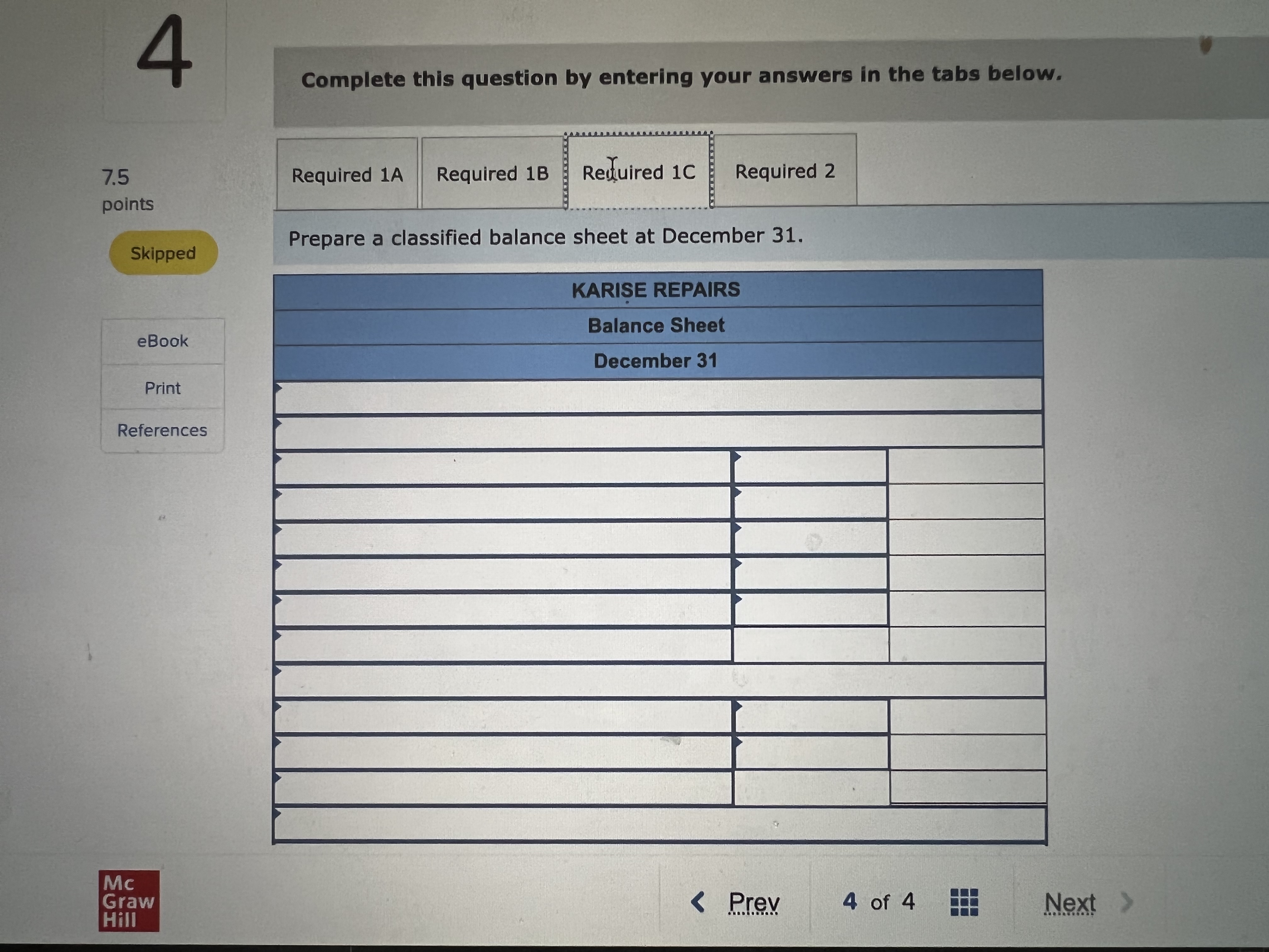 eBook HillThe adjusted trial balance of Karise Repairs on December 31 follows.