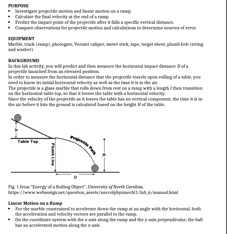 Physics Lab Question (Projectile motion)Part 1 : Protocol / Instructions (Including specific