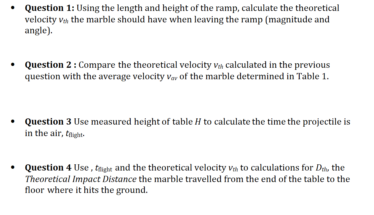 horizontal impact distance D of a projectile launched from an elevated position.