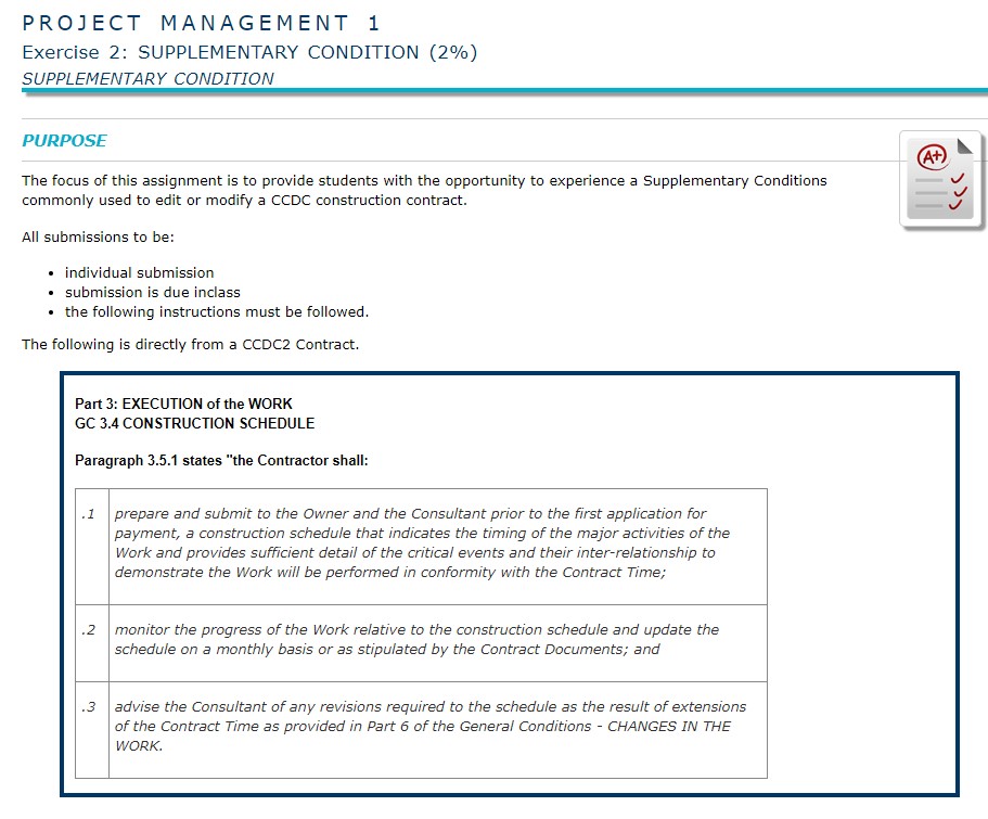  PROJECT MANAGEMENT 1 Exercise 2: SUPPLEMENTARY CONDITION (2%) SUPPLEMENTARY CONDITION PURPOSE