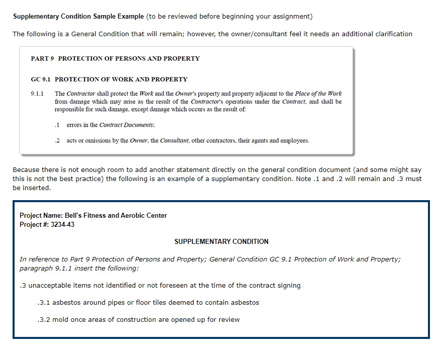opportunity to experience a Supplementary Conditions commonly used to edit or modify