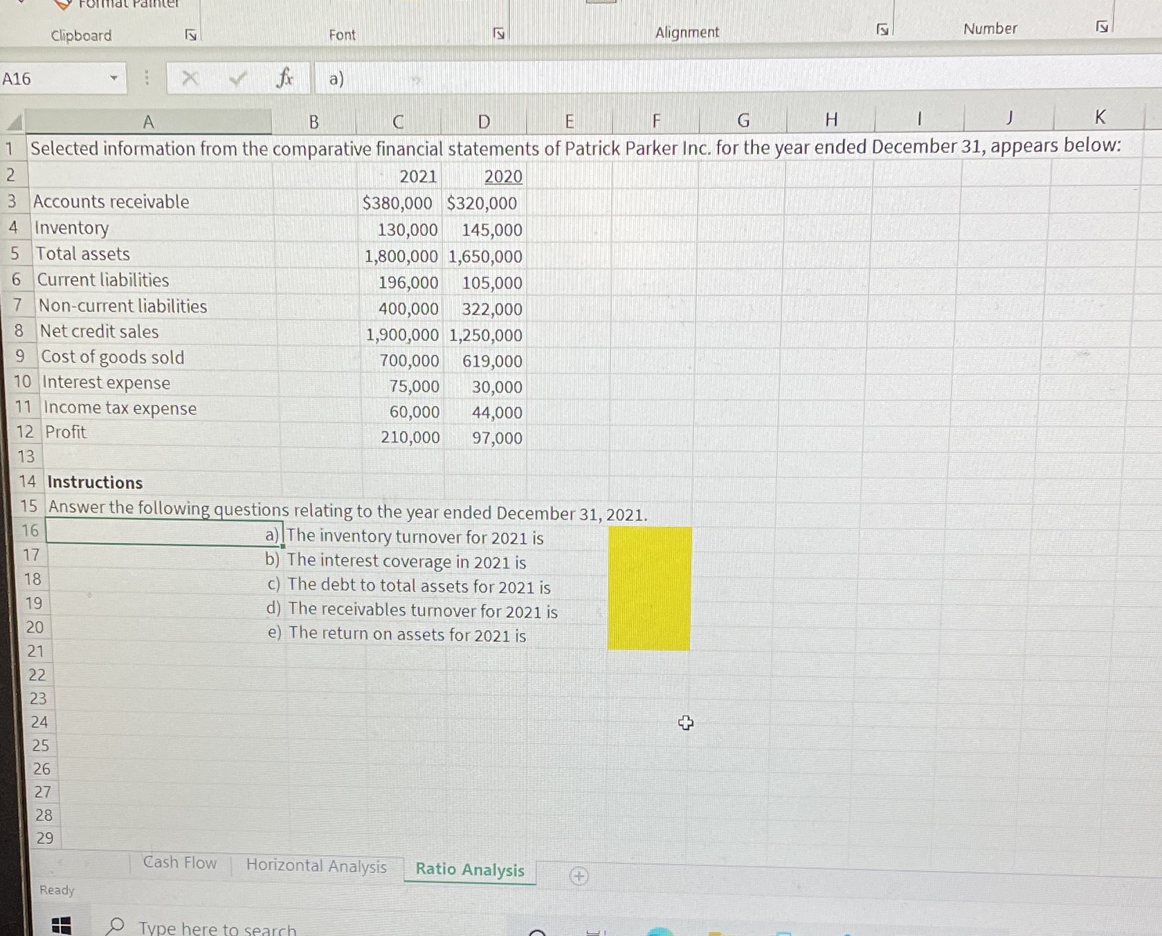  Number Clipboard Font Alignment A16 X V fx a ) A