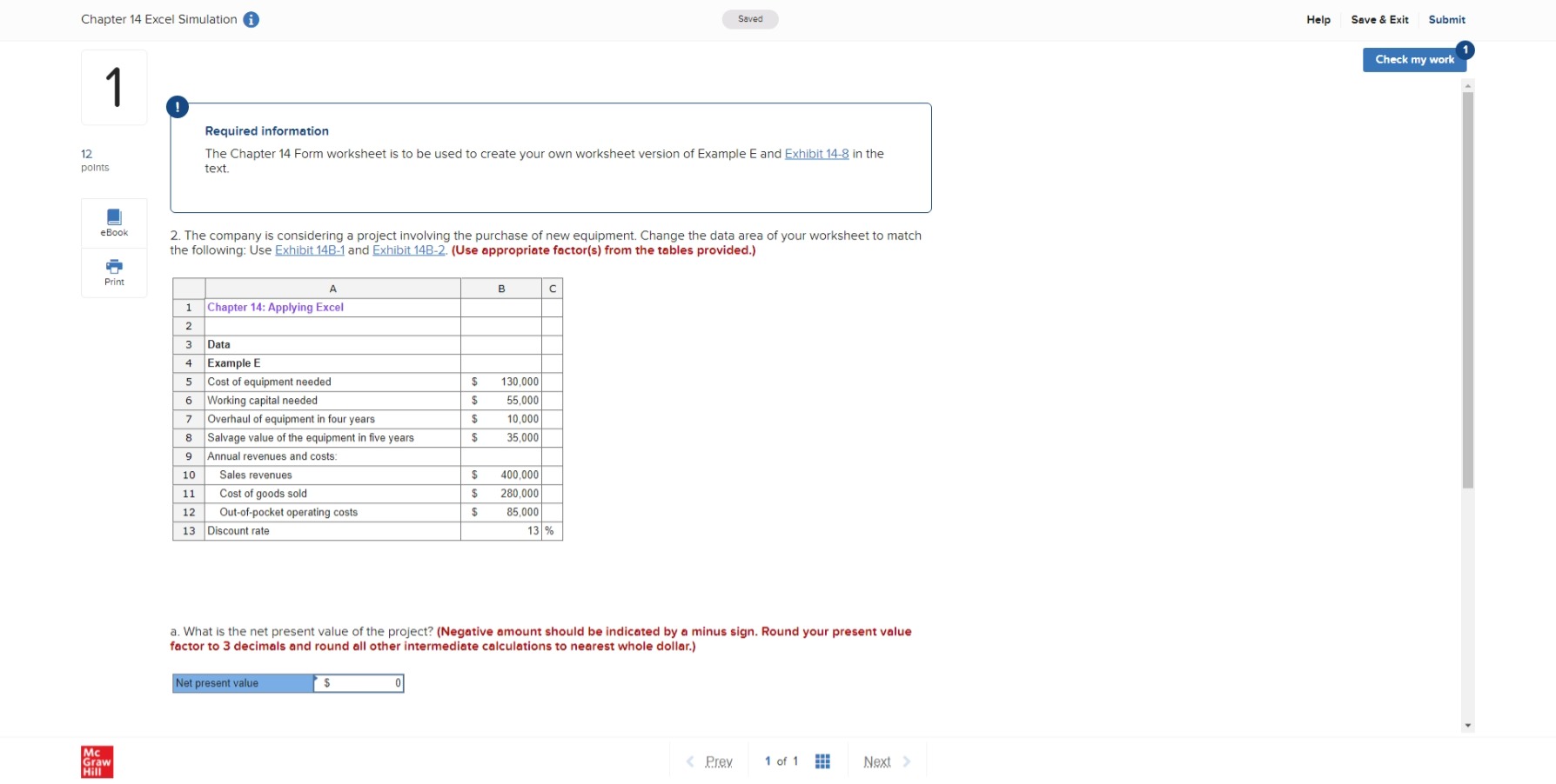  Chapter 14 Excel Simulation i Saved Help Save & Exit Submit