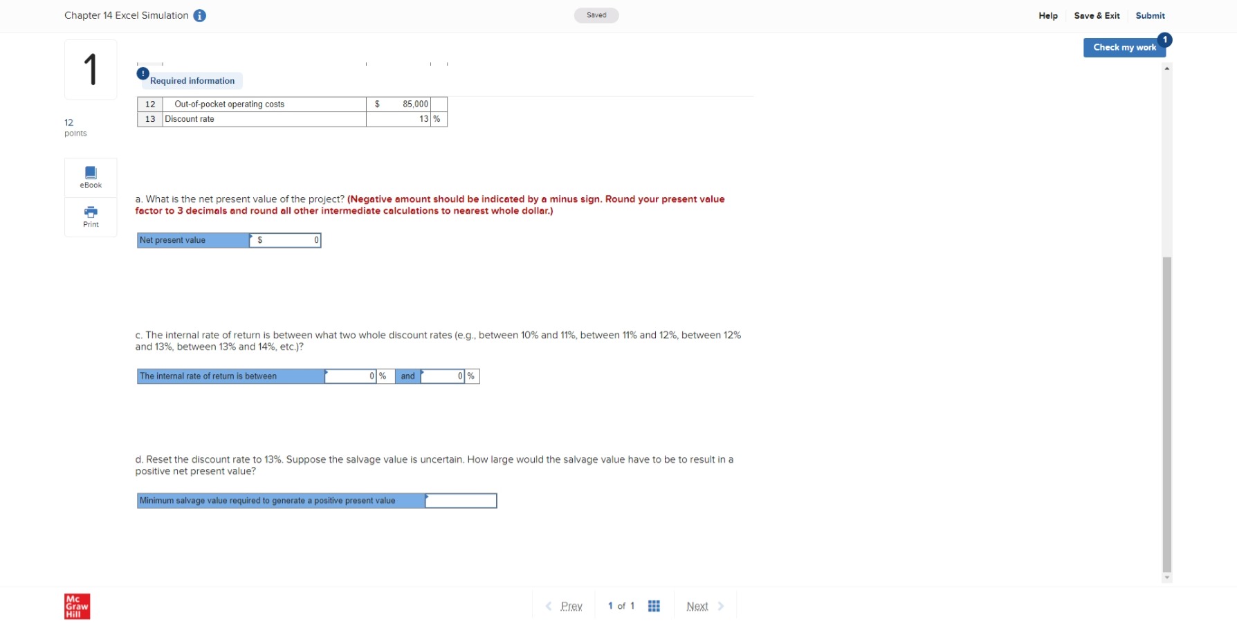 Check my work Required information 12 The Chapter 14 Form worksheet is