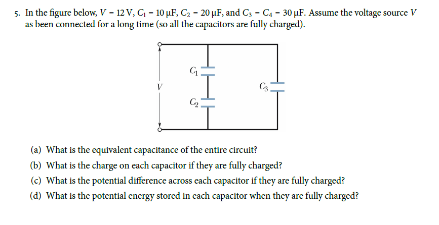 5. In the figure below, V = 12 V, C1 =