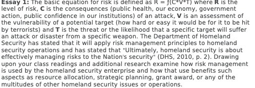  Essay 1: The basic equation for risk is defined as R