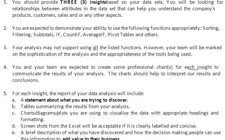  1. You should provide THREE (3) insightsbased on your data sets.