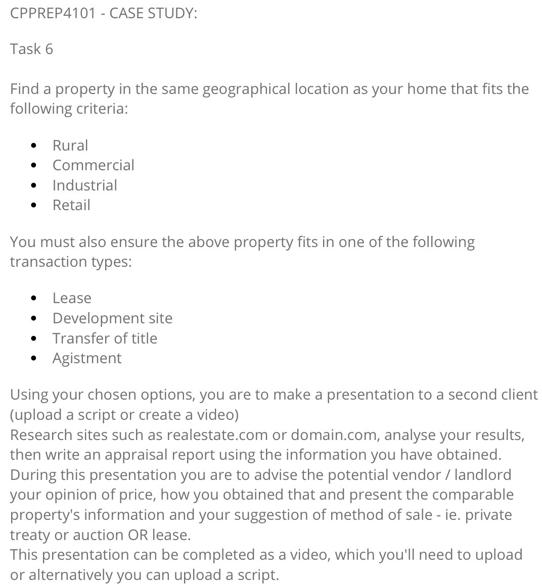 CPPREP4101 - CASE STUDY: Task 6 Find a property in the