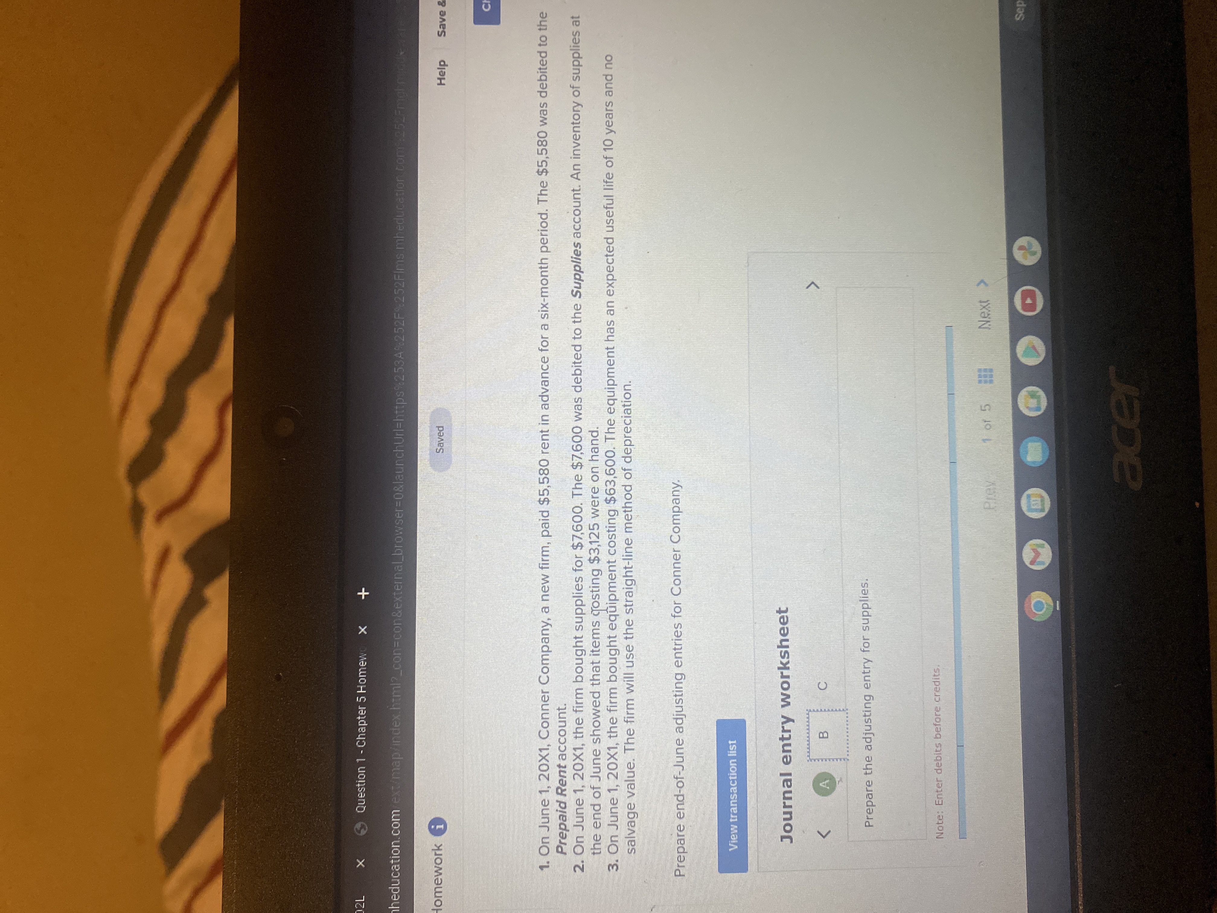  2L X Question 1 - Chapter 5 Homewe heducation.com ext/map/index.html?_con=con&external_browser=0&launchUrl=https:253A$ 252F*:252FIms