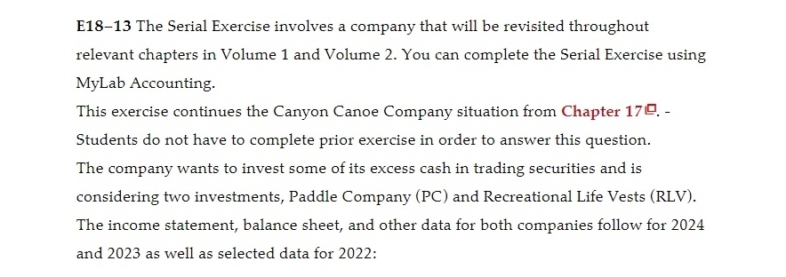 completed prior exercises in order to answer this exercise. Canyon Canoe Company's