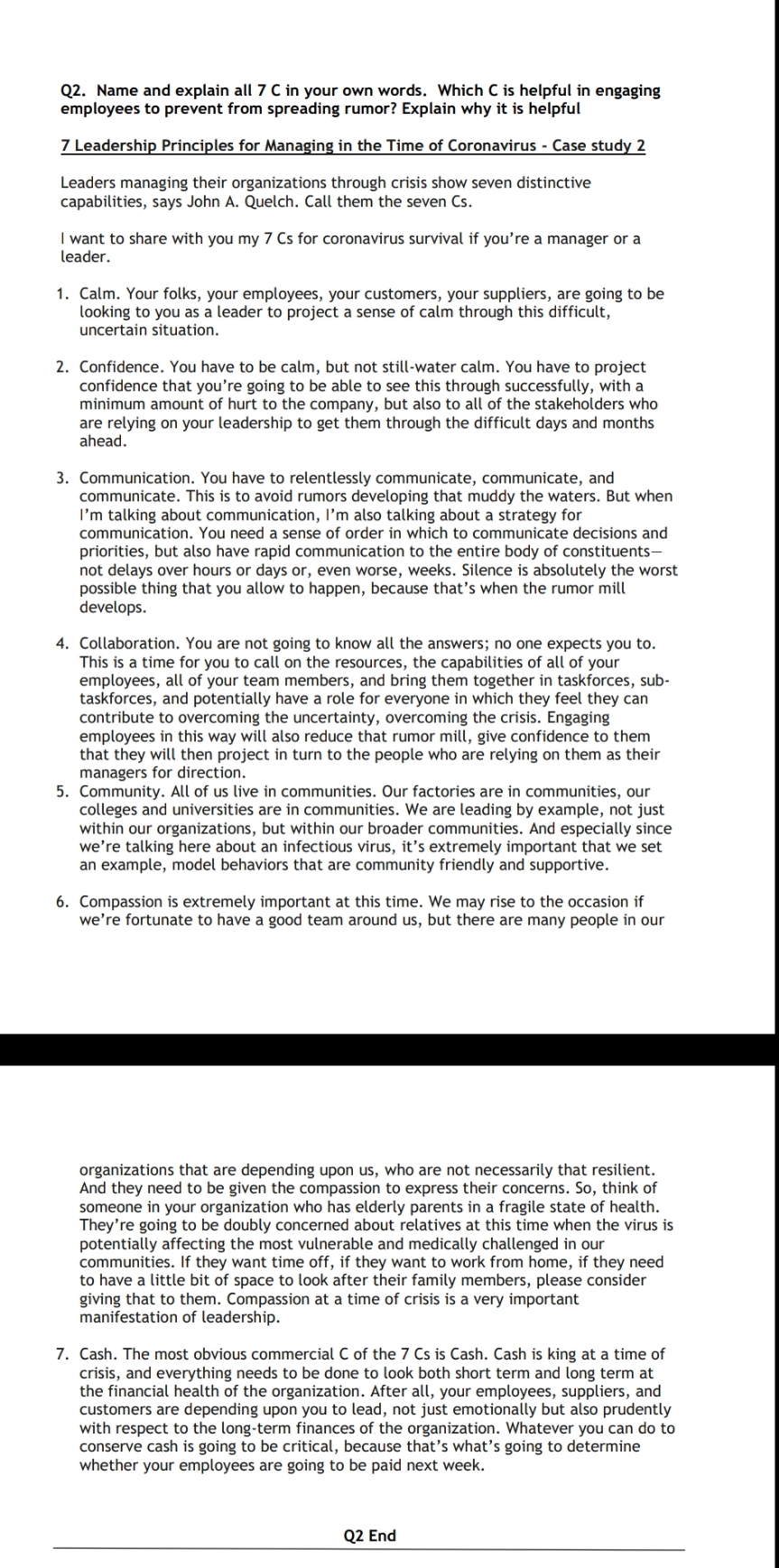 solve this question Q2. Name and explain all 7 C in your