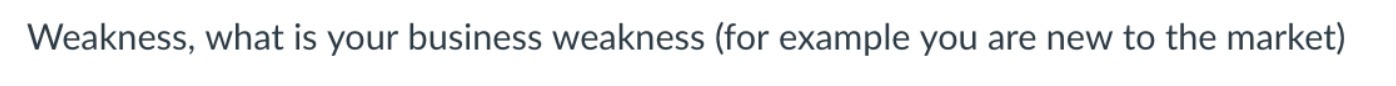  Weakness, what is your business weakness (for example you are new