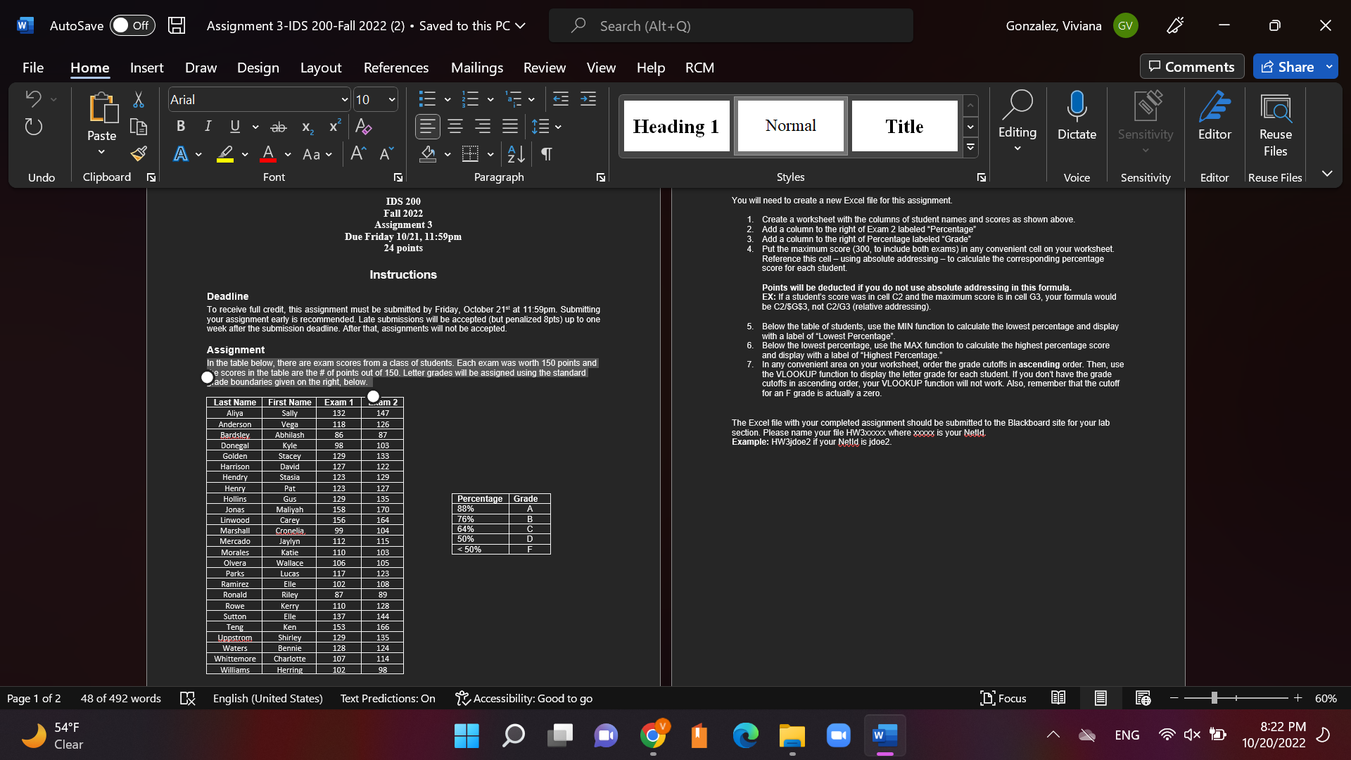 W AutoSave Off H Assignment 3-IDS 200-Fall 2022 (2) . Saved