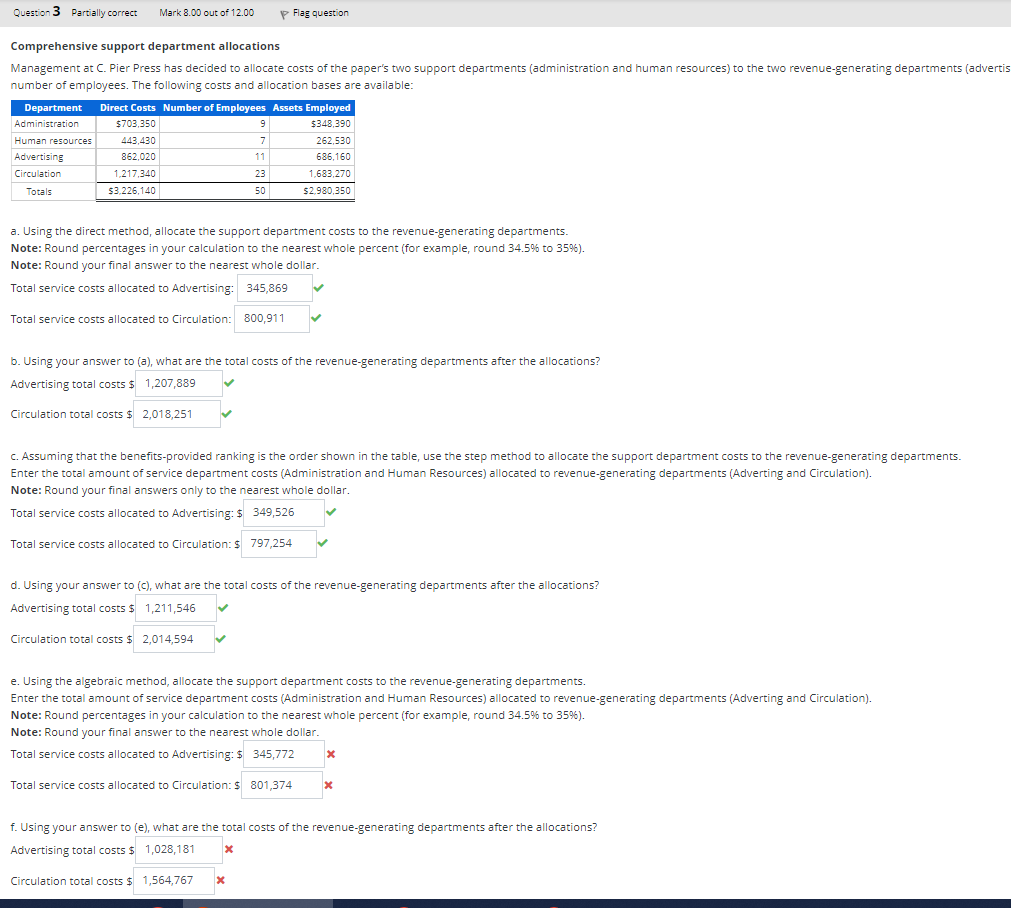 Help with E and F Question 3 Partially correct Mark 8.00 out