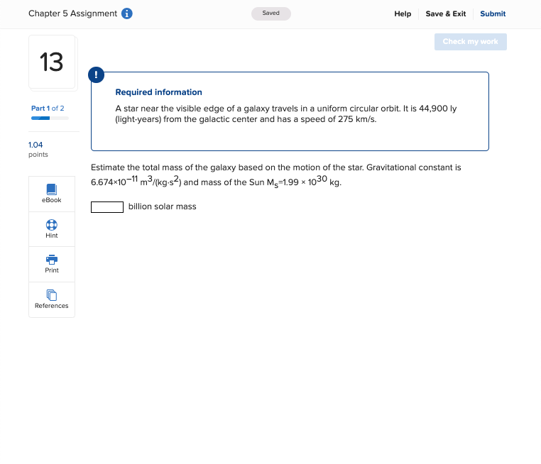  Chapter 5 Assignment i Saved Help Save & Exit Submit Check
