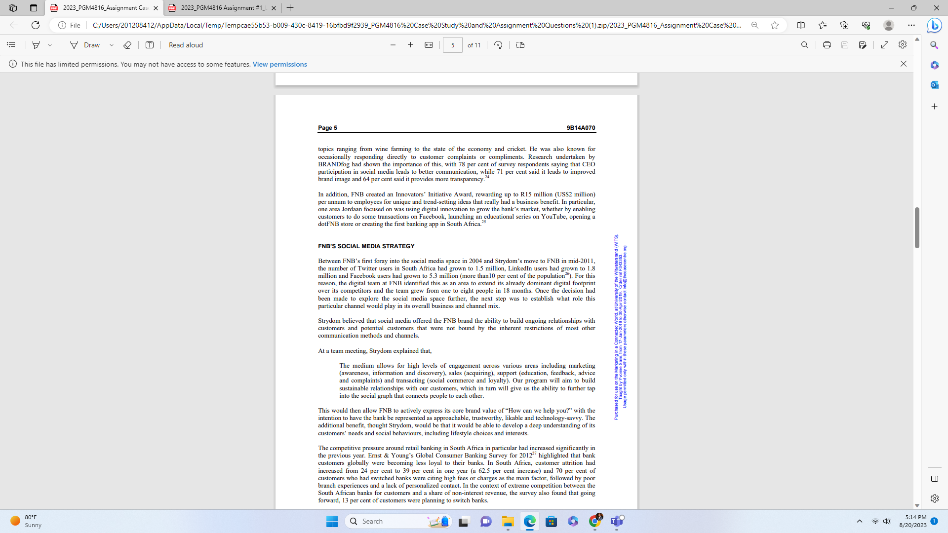 features. View permissions X 9B14A070 + BANKING ON SOCIAL MEDIA (A) Luisa