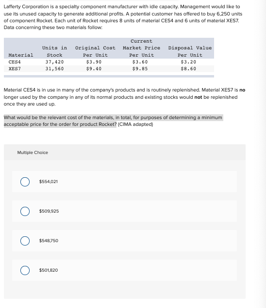 question 29 Lafferty Corporation is a specialty component manufacturer with idle capacity.
